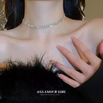 Преувеличенное европейское и американское колье-чокер с бриллиантовой вышивкой Necklace серебряный