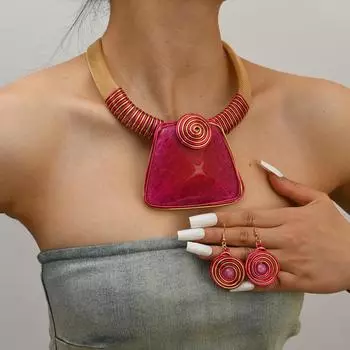 Преувеличенное геометрическое ожерелье из акриловых камней ручной работы для дам, вечеринок, украшений розы красного