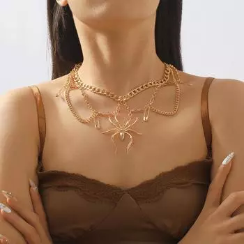 Преувеличенное металлическое ожерелье готическое ожерелье паук на Хэллоуин ожерелье в стиле панк хип-хоп для женщин