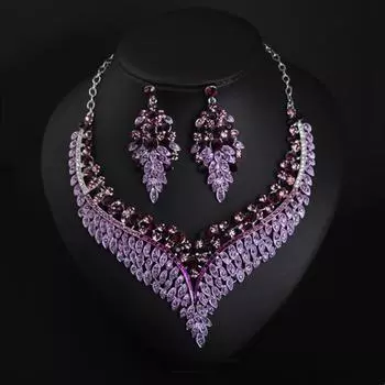 Преувеличенное ожерелье с бриллиантами на ключице, серьги, комплект, платье, женские аксессуары фиолетовый
