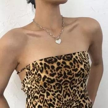 Преувеличенное ожерелье в стиле панк, блестящая однослойная металлическая цепочка со стразами, инкрустированная подвеской в форме сердца, ожерелье золотистый