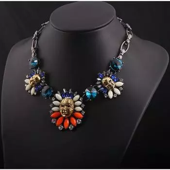 Преувеличенное ретро-колье с разноцветными драгоценными камнями на ключицу, женское украшение, можно смешивать серый