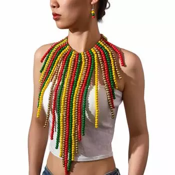 Преувеличенное ретро-ожерелье из деревянных бусин ручной работы для женщин, цепочка на шею в этническом стиле