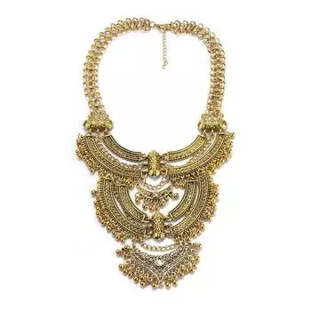 Преувеличенное ретро серебряное гравированное ожерелье с подвеской на ключицу золотой