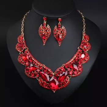 Преувеличенное рубиновое ожерелье на ключице, серьги, комплект свадебного платья, женские украшения красный