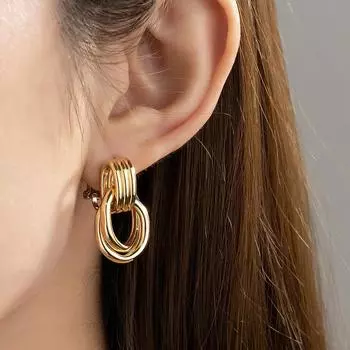 Преувеличенные атмосферные круглые металлические серьги, персонализированные переплетенные серьги, модные геометрические клипсы и серьги для женщин 2.8*1.5 cm золотой