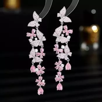 Преувеличенные атмосферные серьги, темперамент супер-феи, яркие циркониевые инкрустированные бабочки-цветы, длинные серьги-бабочки в форме цветка