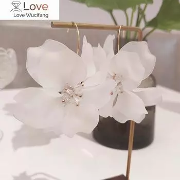 Преувеличенные белые серьги-цветы Arcylic, прозрачные хрустальные цветы, лепестки, большие серьги-подвески для женщин, ювелирные изделия, подарки