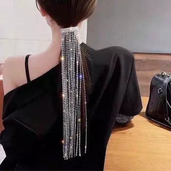 Преувеличенные блестящие стразы, длинная цепочка, аксессуары для волос, изысканный подарок на вечеринку, зажим для волос, ювелирные изделия, аксессуары для волос