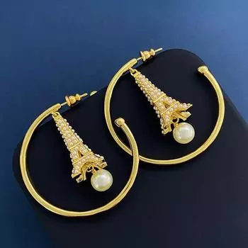 Преувеличенные большие серьги подвеска в виде Эйфелевой башни жемчужные серьги средневековые украшения для ушей золотой