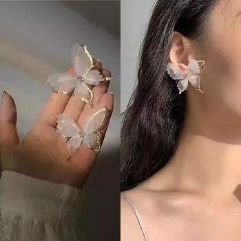 Преувеличенные черно-белые полые сетчатые серьги-гвоздики в форме бабочки для женщин, вечерние ювелирные изделия, подарок, вечерние свадебные модные серьги, сладкие 1 pair белый