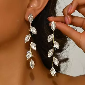 Преувеличенные длинные серьги-кисточки для женщин, высококачественные серьги в форме листьев золотой