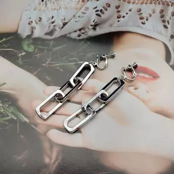 Преувеличенные длинные серьги в металлическом стиле с цепочкой, модные серьги-клипсы для женщин