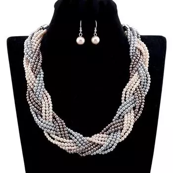 Преувеличенные имитация жемчуга и бисера, массивное колье, ожерелье, серьги, комплекты ювелирных изделий для женщин и девочек белый