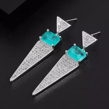 Преувеличенные изумруды Параиба искусственного цвета, ретро-треугольные серьги для женщин