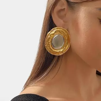 Преувеличенные круглые серьги, индивидуальный стиль, креативный металлик, холодный стиль, серьги в сочетании цветов золота и серебра