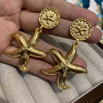 Преувеличенные медные позолоченные украшения, пляжные ветрозащитно-морские звезды, серьги, не выцветающие серьги
