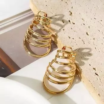 Преувеличенные металлические серьги-спирали в виде круга, богемные полые серьги-гвоздики для женщин, персонализированные аксессуары для ушей золотистый