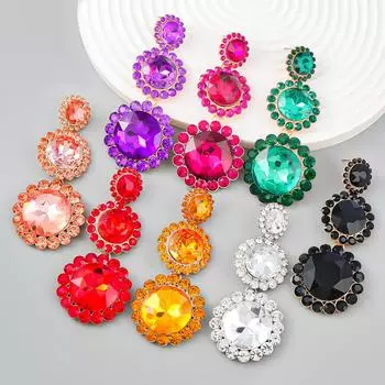 Преувеличенные многослойные геометрические стеклянные бриллиантовые серьги для женщин зелёный