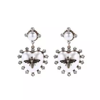 Преувеличенные модные ретро-сплавные серьги с жемчугом и пчелой, с щедрым темпераментом и изысканной красотой One Size белый