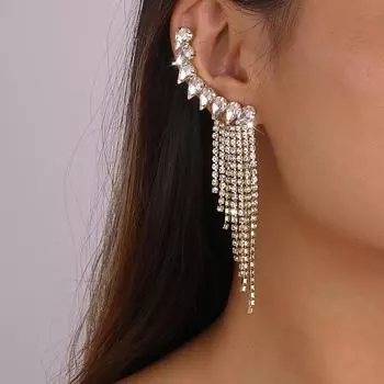 Преувеличенные модные серьги, геометрические серьги-цепочки с кисточками из стразов, легкие роскошные нишевые клипсы