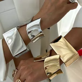 Преувеличенные нерегулярные квадратные браслеты золото серебряный цвет гранж ювелирные изделия открывающиеся глянцевые манжеты браслеты для женщин