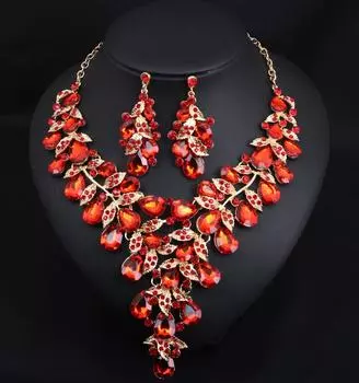 Преувеличенные ожерелье и серьги со стразами, комплект для женского платья, банкетные аксессуары красный