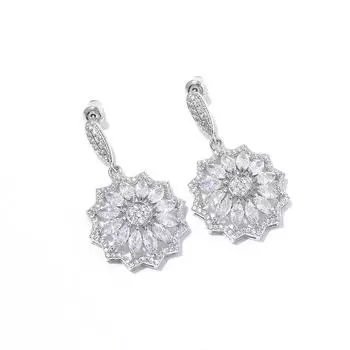 Преувеличенные персонализированные серьги в китайском стиле, украшения из циркония, серьги в виде подсолнуха, легкие роскошные серьги-гвоздики высшего качества, серебряные иглы. 925 Silver Needle Earrings белый