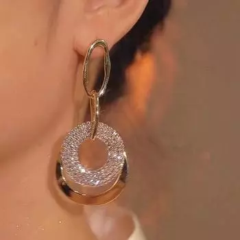 Преувеличенные полые модные серьги из настоящего золота с гальваническим покрытием, большие серьги с полным кристаллом и цирконием, темпераментные женские серьги