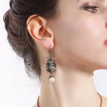 Преувеличенные ракушки, жуки, серьги с бриллиантами, жемчужные серьги, стиль бохо One Size чёрный