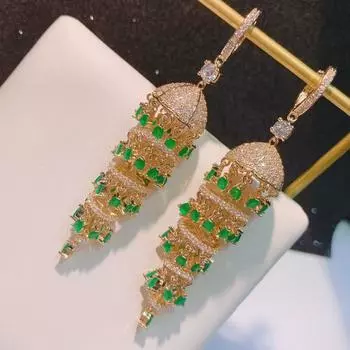 Преувеличенные роскошные серьги-фонарики с полным цирконом, длинная цепочка с каплями воды, серьги-фонарики с кисточками, серебро 925 пробы, игольчатый ветер, богемные этнические украшения