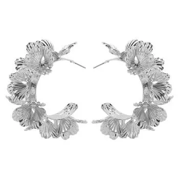 Преувеличенные серьги-цветы в форме буквы C, модный аксессуар для женщин, портативные золотые и серебряные серьги-кольца, удобные украшения разноцветный