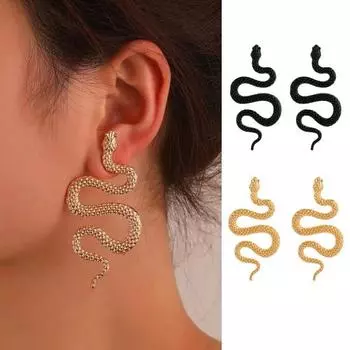 Преувеличенные серьги-гвоздики в форме змеи Яркий внешний вид Серьги в стиле панк Мода золотистый