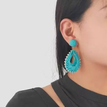 Преувеличенные серьги из богемской рафии 2024 года: Ручная работа, праздничный стиль для женщин небесно-голубой