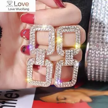 Преувеличенные серьги со стразами для женщин, длинные прямоугольные серьги-подвески, корейские серьги Brincos, женские модные украшения