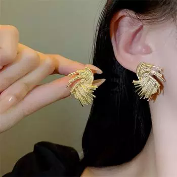 Преувеличенные уникальные модные корейские металлические плетеные серьги-гвоздики для женщин и девушек, подарочные ювелирные изделия оптом