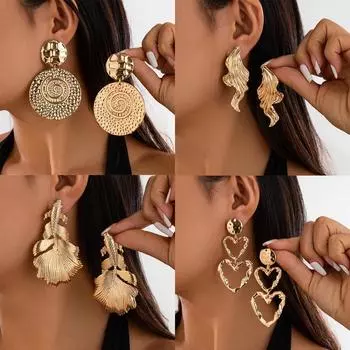 Преувеличенные винтажные большие круглые серьги-подвески, трендовые серьги-подвески с нерегулярной текстурой, спиральным узором в виде сердца и листьев для женщин, новинка 2025 года, ювелирные подарки