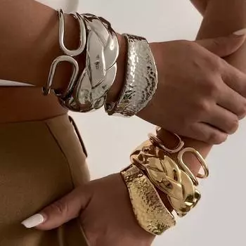 Преувеличенный браслет из цинкового сплава с геометрическим отверстием для руки, портативная металлическая цепочка для рук, девушка Style 2