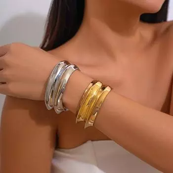 Преувеличенный металлический широкий браслет панк-ювелирные украшения подарки золото серебряный цвет заявление нерегулярные массивные браслеты браслеты для женщин