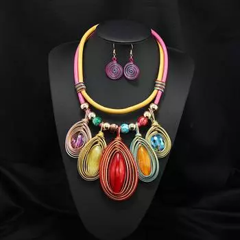 Преувеличенный модный хрустальный многослойный набор ожерелья и серег, женский, ручной работы, племенной, для фестиваля, сценический