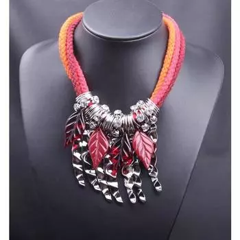 Преувеличенный ретро-богемный стиль, многослойное ожерелье из хлопковой веревки с драгоценными камнями из сплава, короткая цепочка на ключицу