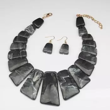 Преувеличенный ретро персонализированный комплект ожерелья и серег женские украшения Иу темно-серого