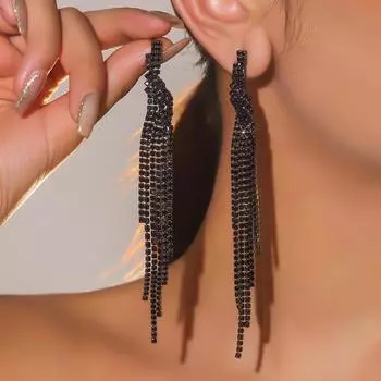 Преувеличенный темперамент черные хрустальные длинные серьги-кисточки модные серьги High Sense свадебные серьги женские серьги 1 пара