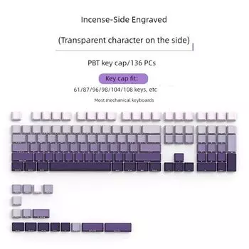 Prewalker PBT Key Cap Side Engraved Mechanical Keyboard Transparent Sublimation Purple Gradient 87/108/98 Key Good-looking Dark incense side engraved key cap-transparent PBT