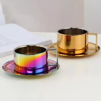 Превосходная полированная нескользящая чашка с блюдцем, стильная чашка для чая, молока, пива с ручкой для домашней кофейной чашки