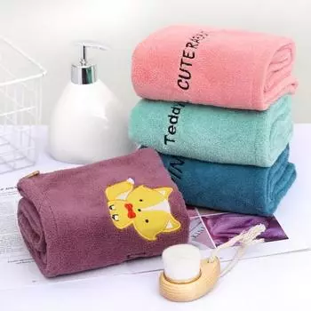 Превосходное дышащее полотенце для волос с рисунком животных из мультфильма, лиса, кролик, с кнопкой фиксации для ежедневного использования пурпурно красный