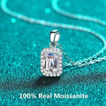 Превосходное ожерелье из муассанита с изумрудной огранкой 1 карат для женщин, стерлинговое серебро 925 пробы, подарок, белое золото 18 карат, роскошные ювелирные изделия 45cm 1 Carat