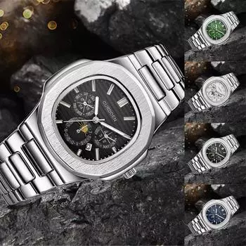 Превосходные мужские повседневные аналоговые наручные часы с ремешком из нержавеющей стали