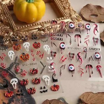 Превосходные самоклеящиеся наклейки для ногтей в нескольких стилях, страшные украшения для маникюра на Хэллоуин B