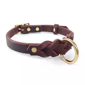 Превосходный плетеный ошейник для собак из натуральной кожи, регулируемый мягкий ошейник для дрессировки собак с металлической фурнитурой, устойчивой к ржавчине M (neck 30-41cm) коричневый